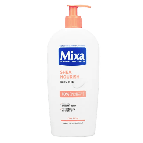 Mixa Shea Nourish vyživující tělové mléko s bambuckým máslem pro velmi suchou pokožku 400 ml