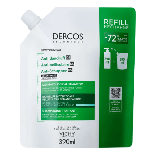 Vichy DERCOS Šampon proti lupům - náhradní náplň 390 ml