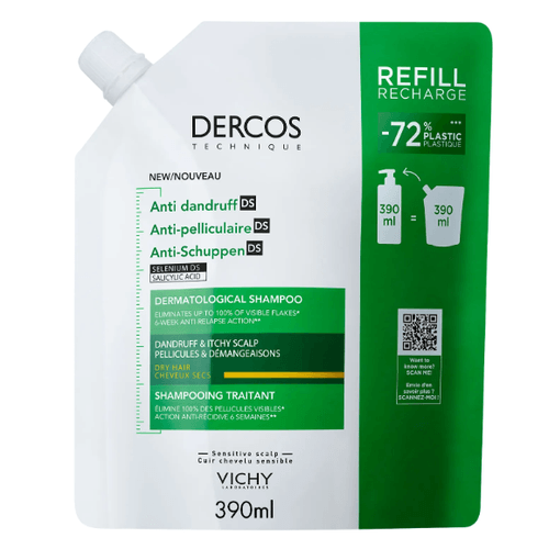 Vichy DERCOS Šampon proti lupům se SELENIEM DS pro suché vlasy - náhradní náplň 390 ml