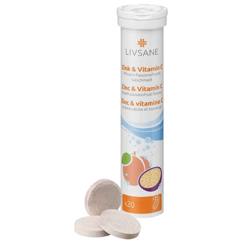 Livsane Zinek a vitamín C broskev mučenka 20 šumivých tablet